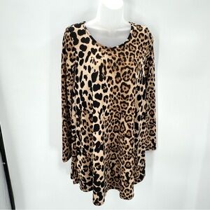 BY TOGETHER Dress Womens S Leopard Animal Print Knit Minidress Swing Long Sleeve